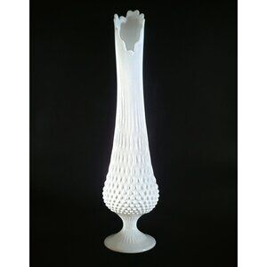 Large Vtg Fenton Hobnail Pedestal Swung Vase Milk Glass White Glass Vase MCM 20"